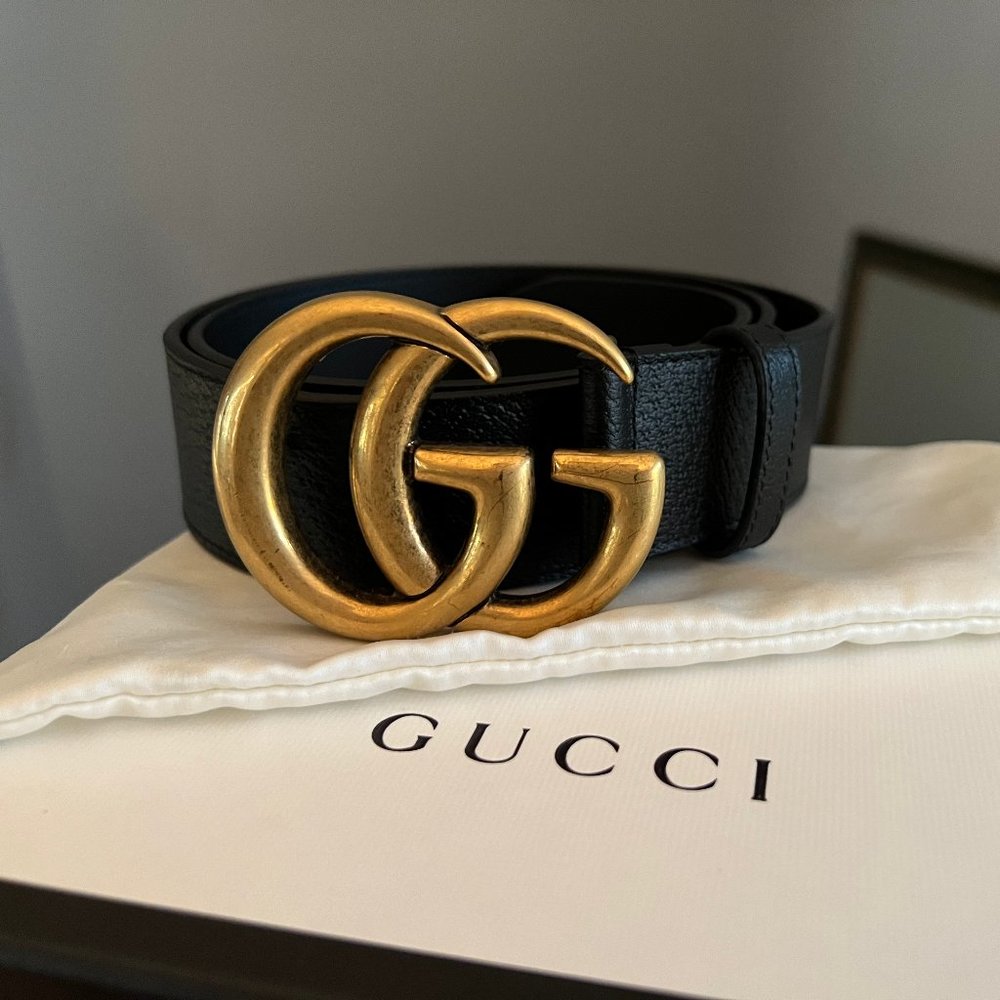 Gucci Wide Black Leather Belt 85/34 - Picture 1 of 4
